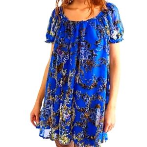 Free People Royal Blue Blooms Floral Velvet Burnout Mini Dress